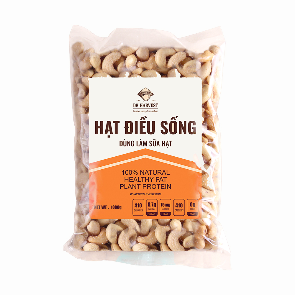 Nhân Hạt Điều Sống Nguyên Hạt DK Harvest 500g – Nguyên Liệu Làm Sữa Hạt, Bơ và Salad