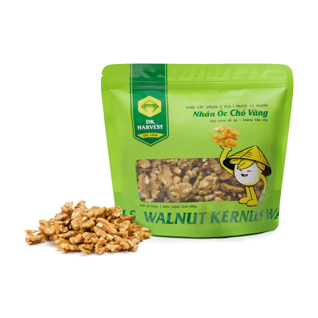 Nhân Óc Chó Vàng DK Harvest Nhập Khẩu – Túi 350g – 100% Thơm Mới, Không Mùi Dầu – Hạt Tốt Cho Mẹ Bầu – Phù Hợp Biếu Tặng